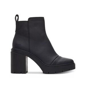 TOMS Lug Sole Block Heel Platform Booties Rya BLACK LEATHER SIZE 9 NEW W/TAGS